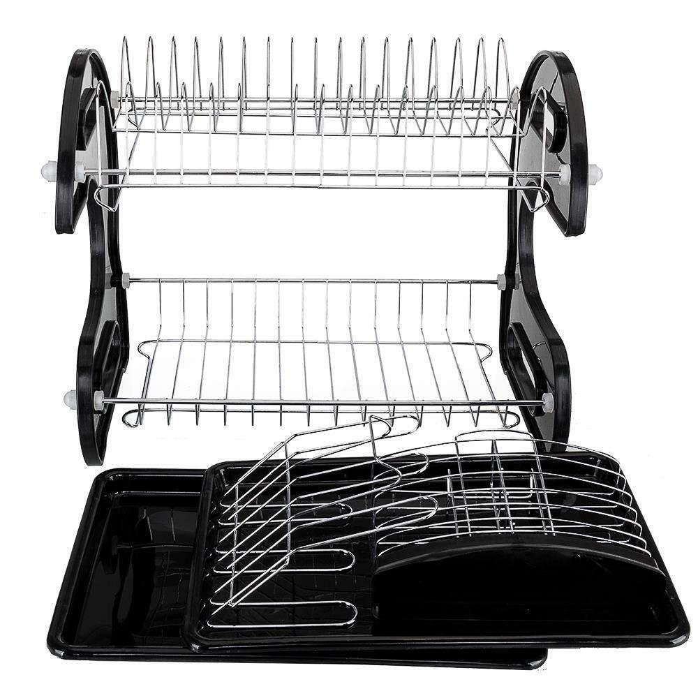 2 Tier Home Use Dish Drainer Drying Rack Kitchen Storage Stainless Steel Holders