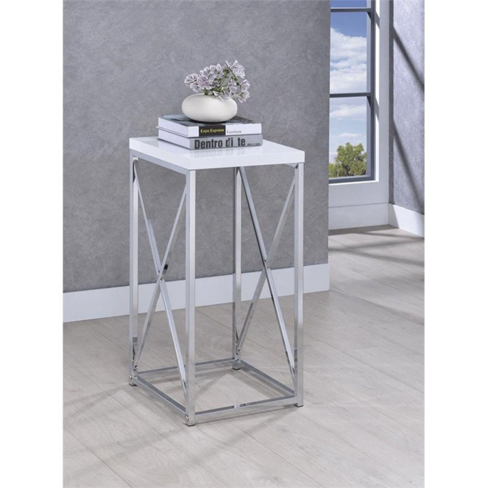 Pemberly Row Contemporary X Cross Accent Table in White and Chrome   Contemporary   Side Tables And End Tables   by Homesquare  Houzz