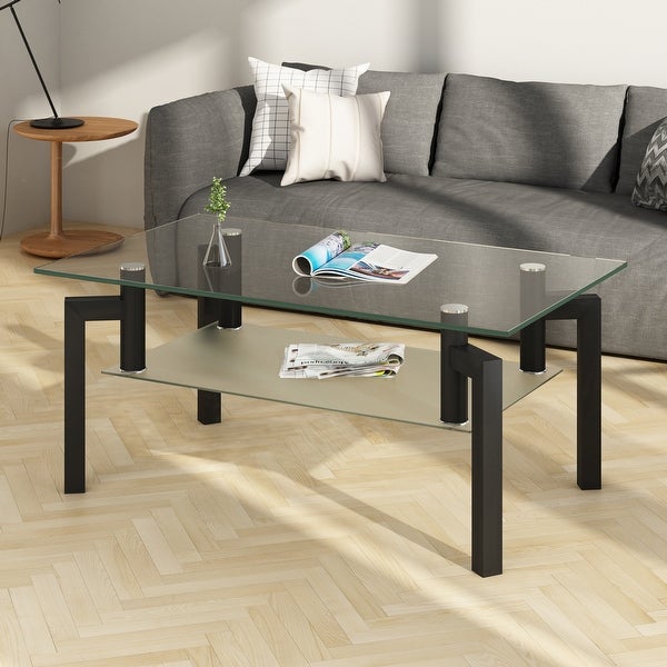 Rectangle Black Clear Glass Coffee Table