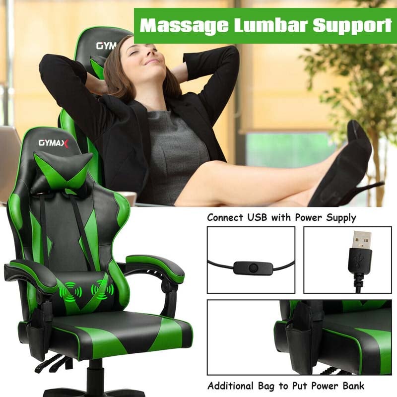 Massage Gaming Chair Recliner, Racing Computer Office Chair, Ergonomic High Back Swivel PC Game Chair with Headrest & Lumbar Support