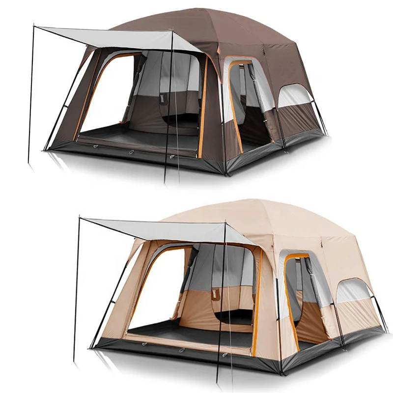 Outdoor Rainproof Glamping Cabin Tent 8 12 Person Large Space Family Camping Double Layers 2 Rooms 1 Living Room Camping Tent