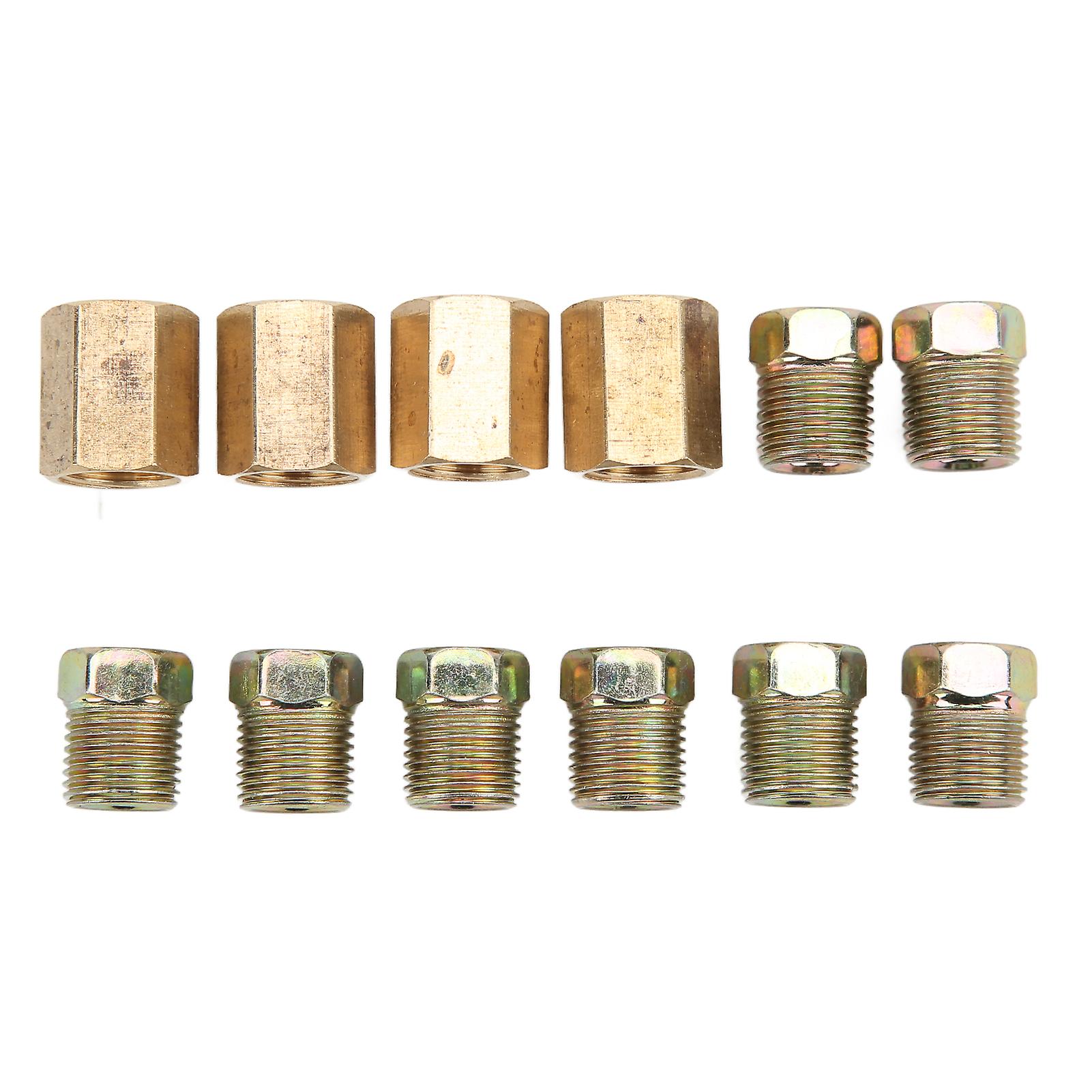 12pcs 7/16in24 Threads Brake Line Fittings Assortment Brass Car Accessories For 1/4inch Brake Tube