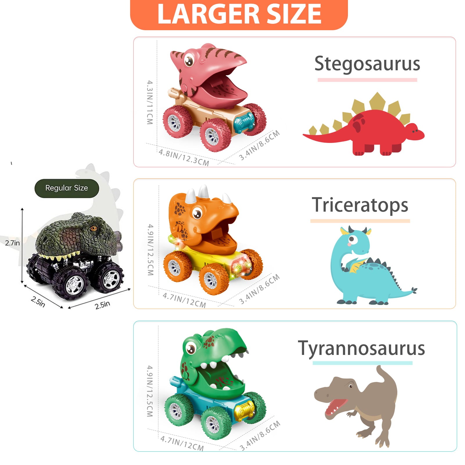 Baby Dinosaur Toy Cars for 1 2 3 Year Old Toddlers， 3-Pack Press and Go Dino Trucks for Kids Infants， Birthday Christmas Gift Toys Vehicles for Boys Girls Age 18 Months and Up