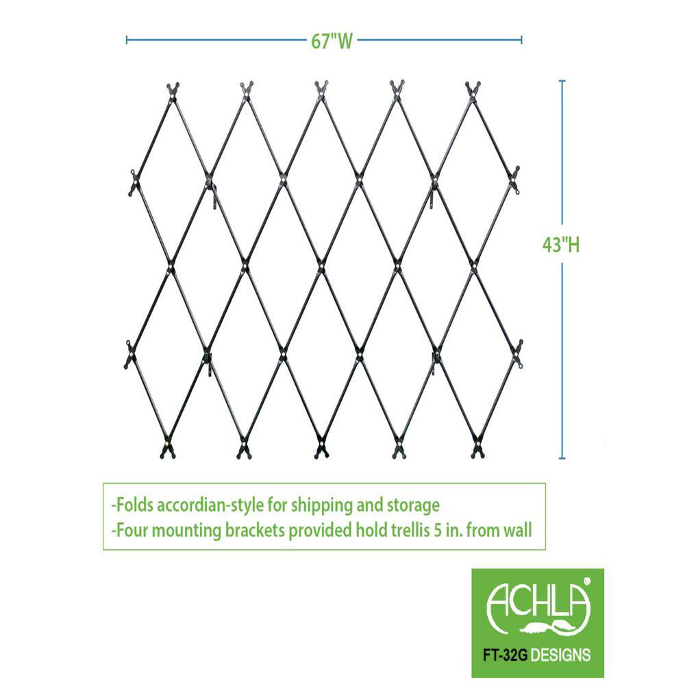 ACHLA DESIGNS Traditional Wall Mounted Lattice Garden Trellis 43 in. Tall Graphite Powdercoat Finish FT-32G