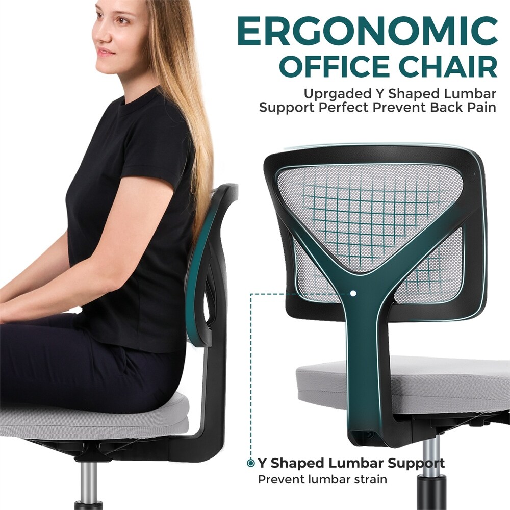 Height Adjustable Armless Home Office Chair with Lumbar Support   N/A