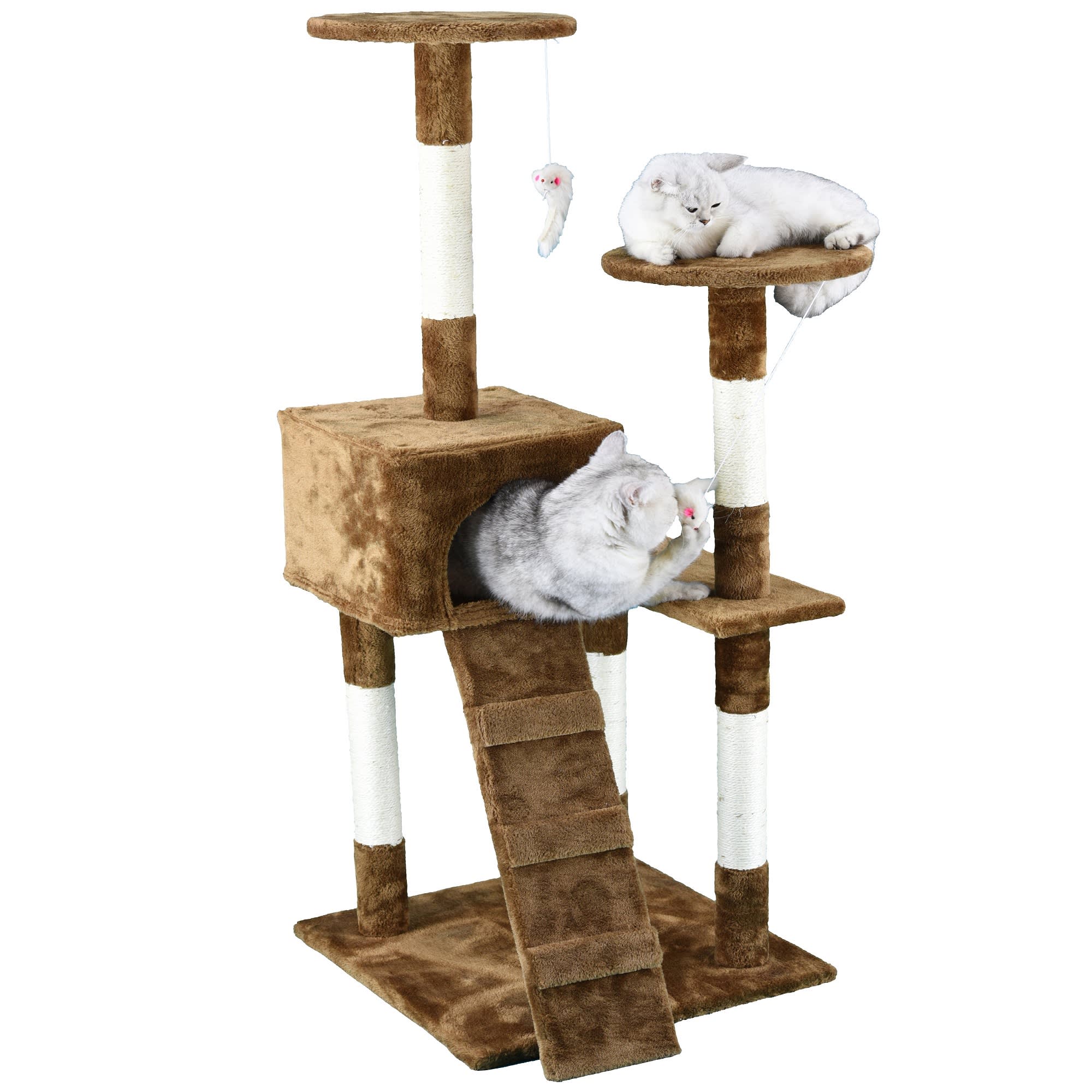 GO PET CLUB Economical Brown Cat Tree Condo with Sisal Covered Posts， 51.25