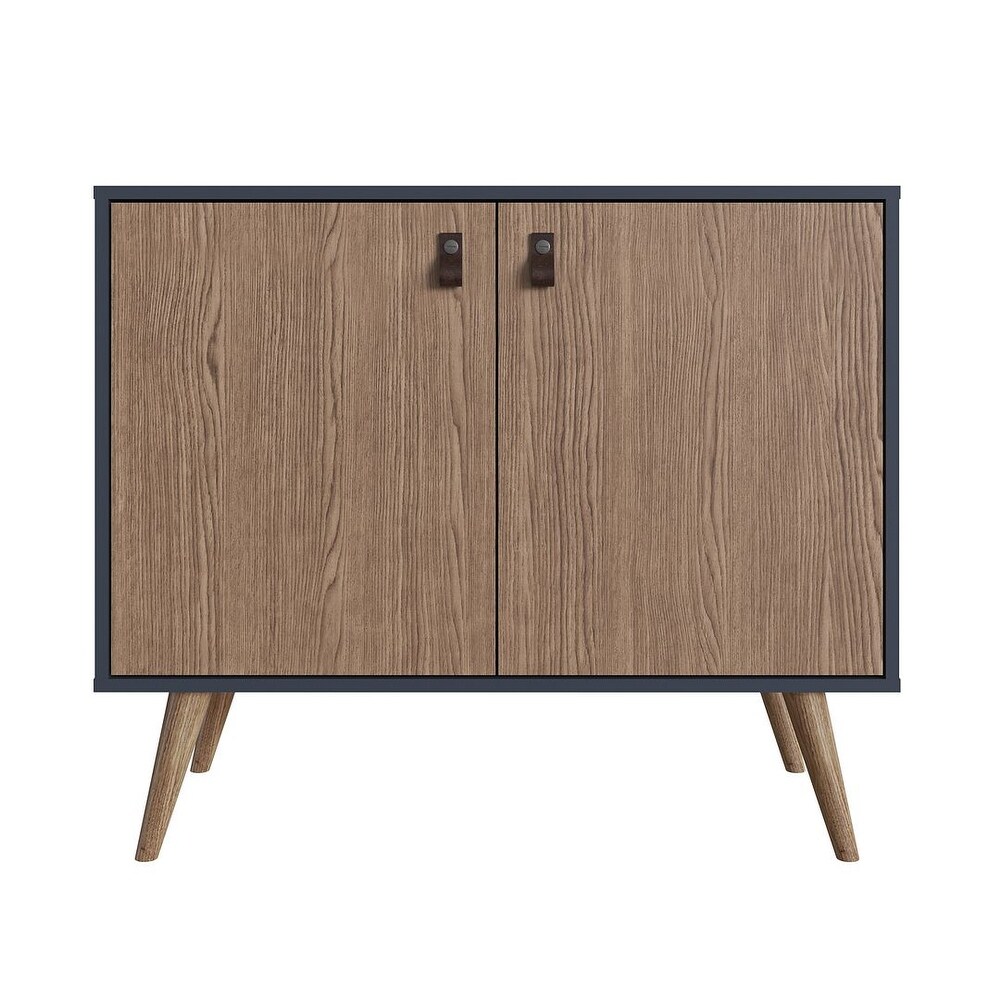 Manhattan Comfort Amber Accent Cabinet with Faux Leather Handles in Blue and Nature