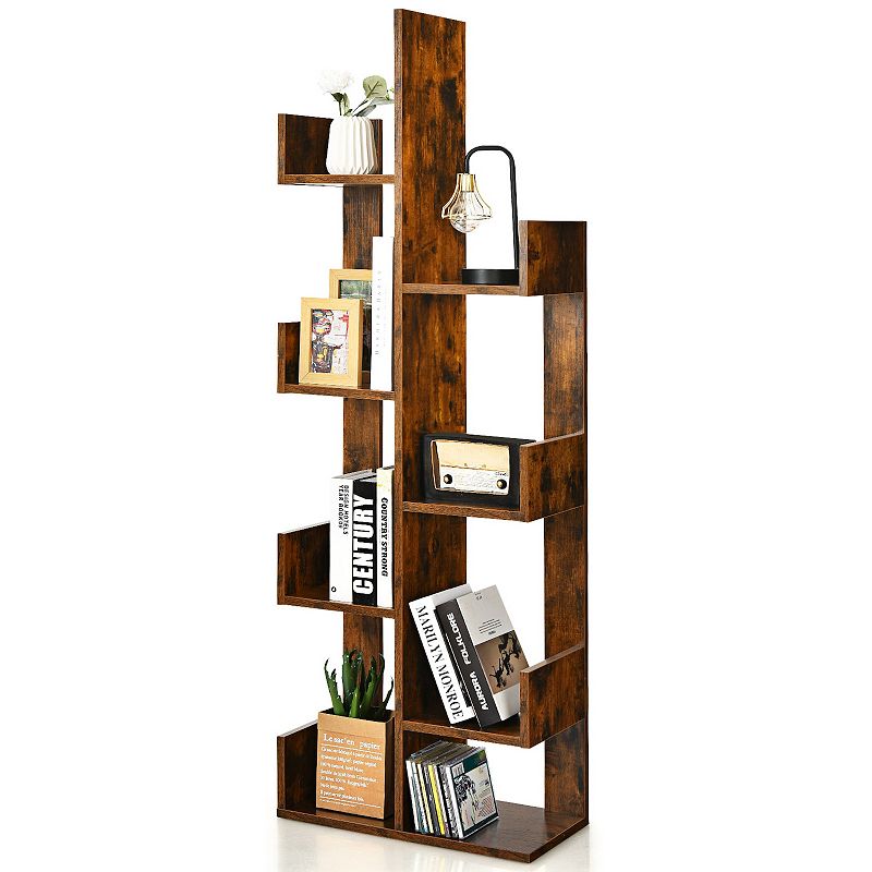 8-Tier Bookshelf Bookcase with 8 Open Compartments Space-Saving Storage Rack