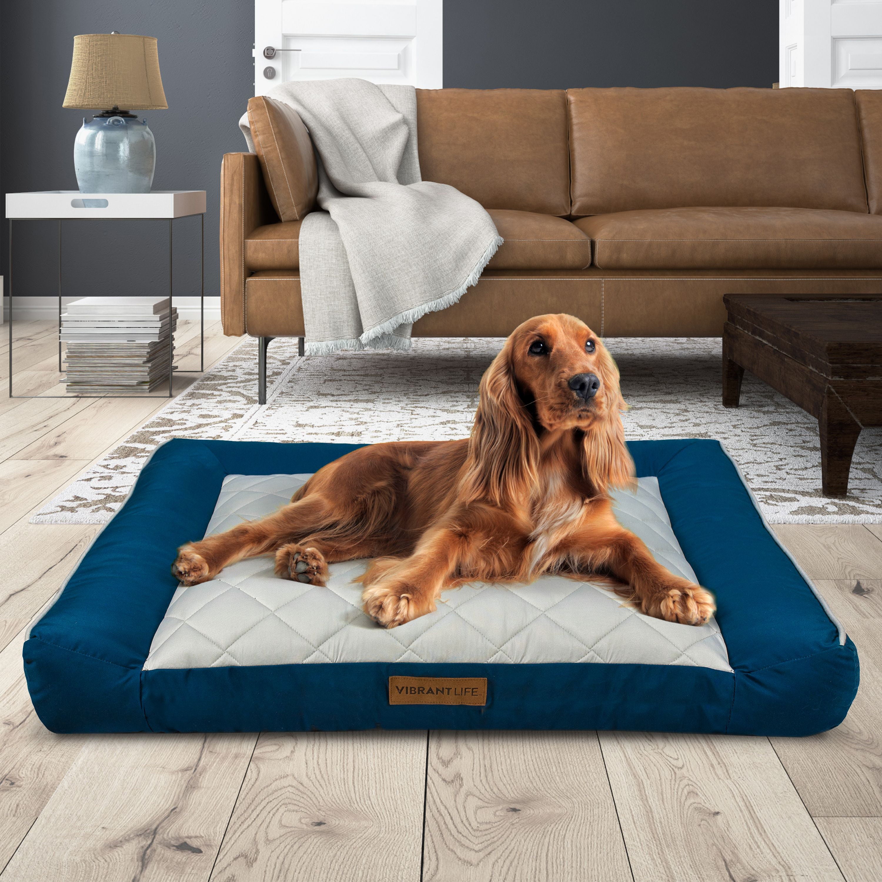 Vibrant Life Large Deluxe Cooling Couch Dog Bed, Blue