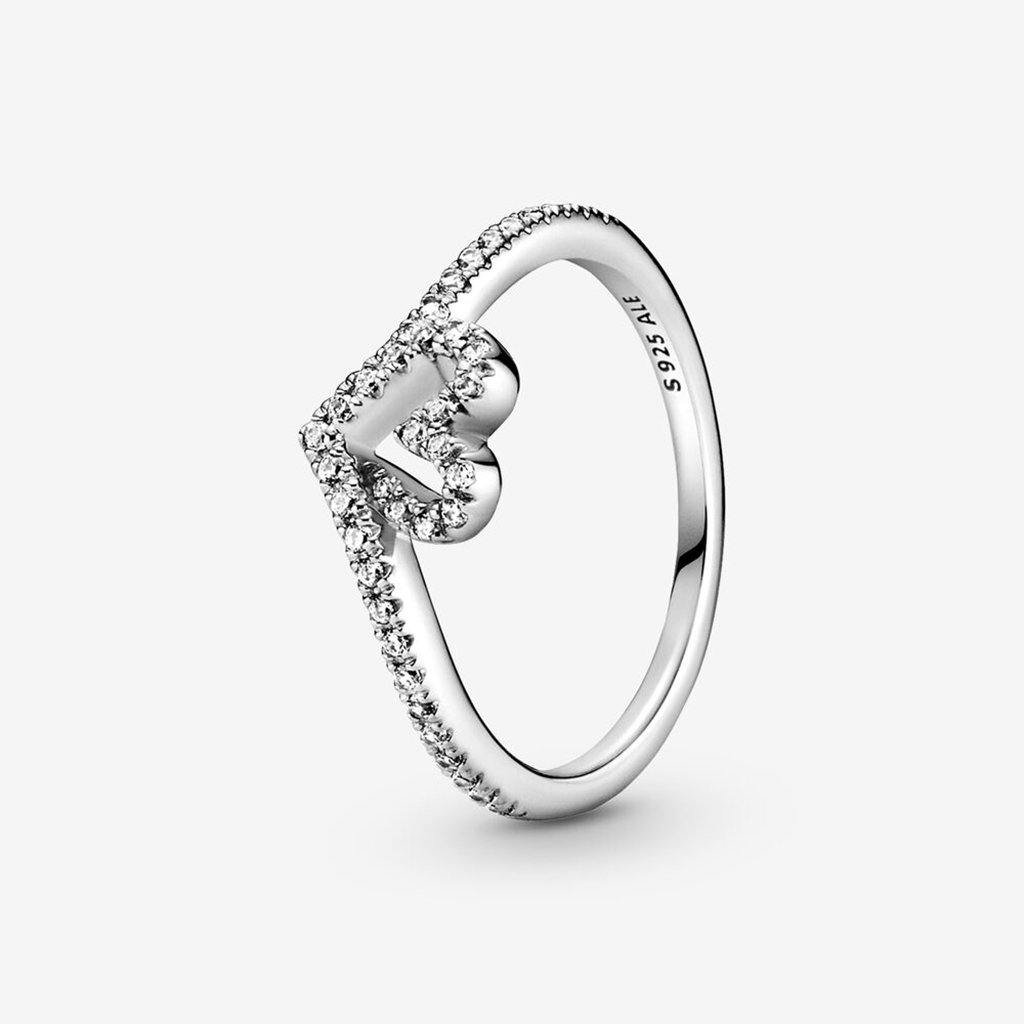 PANDORA  Sparkling Wishbone Heart Ring