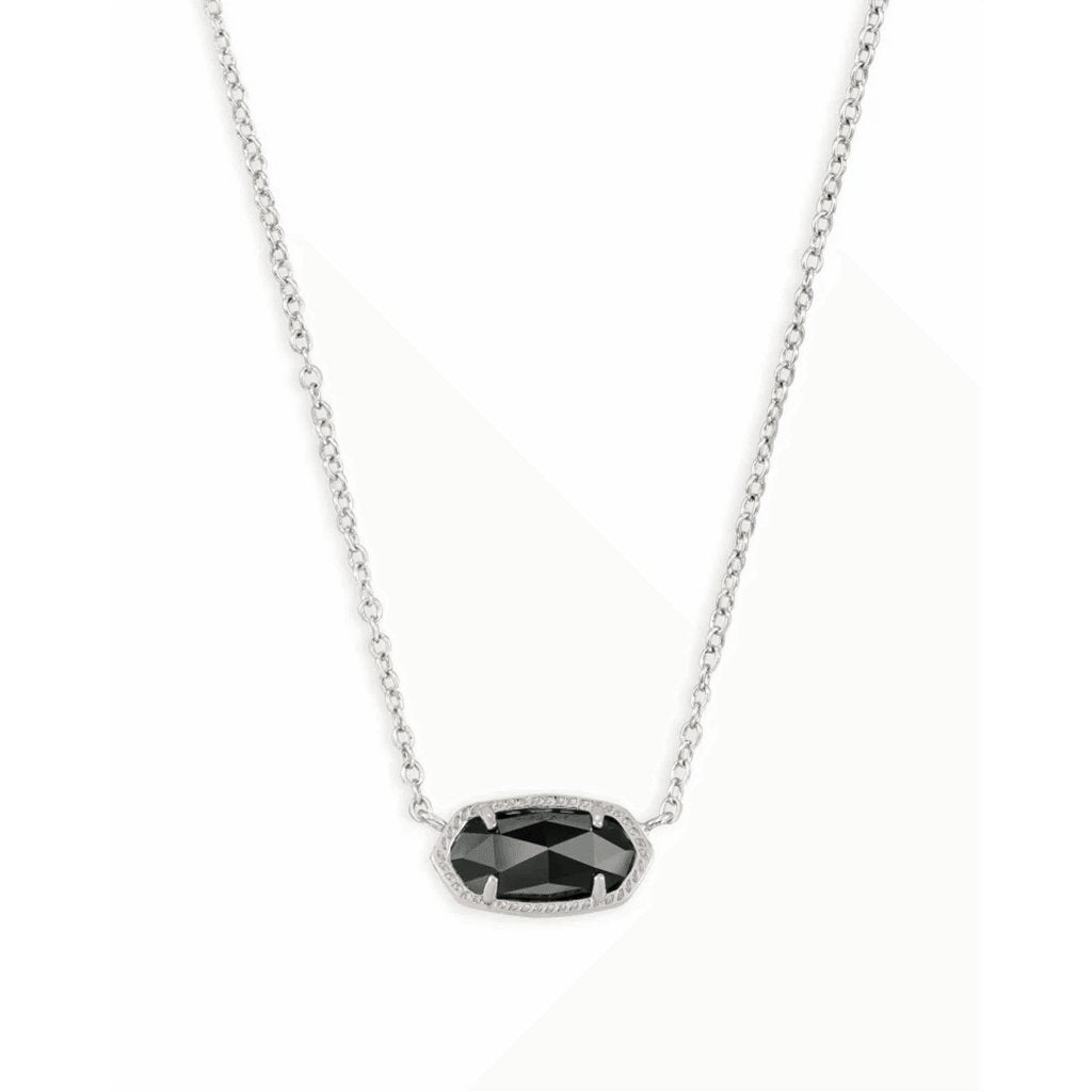 Kendra Scott  Elisa Silver Pendant Necklace In Black Opaque Glass