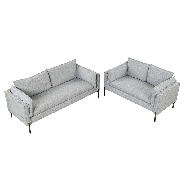 2+3 Seat Linen Sofa Sets with USB Charging Ports， Pillows and Solid Metal Legs