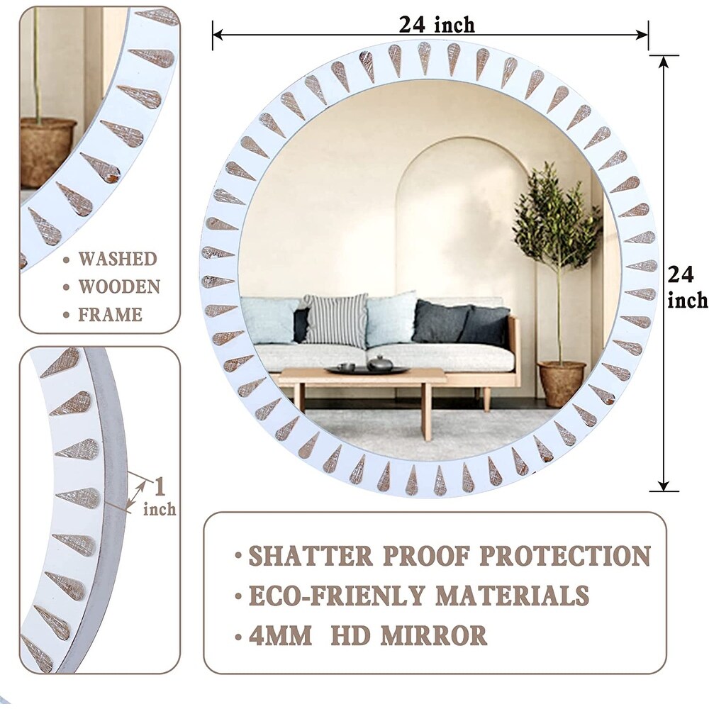 Round Wood Mirror Decorative Wall Mirrors  Farmhouse Mirror for Bathroom  Bedroom  Entryway  Living Room  Rustic Circle Mirror