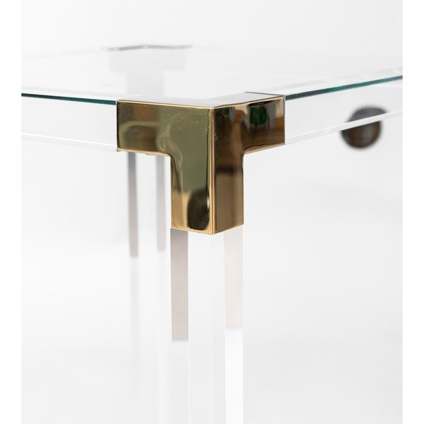 Square Acrylic Gold Metal Modern Tempered Glass End Side Table