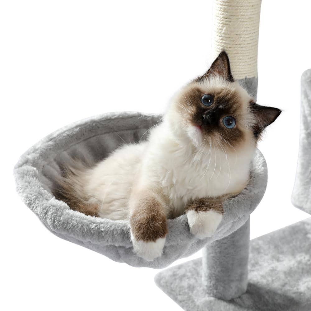 Foobrues 56.30 in. H Pet Cat Scratching Posts and Trees with Super Large Perch Double Condo Hammock in Gray LNN-P23168229