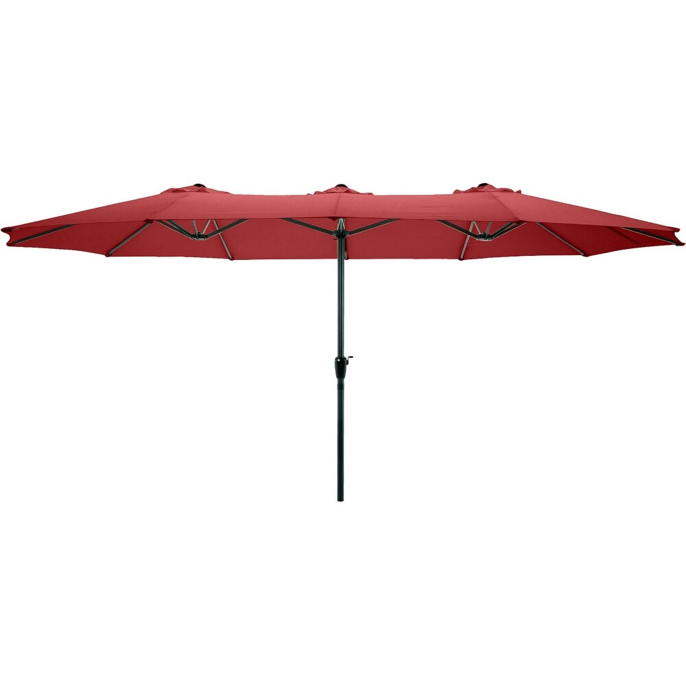 Extra Large Outdoor Umbrella   15 Ft Double Patio Shade with Easy Hand Crank by Pure Garden (Red)