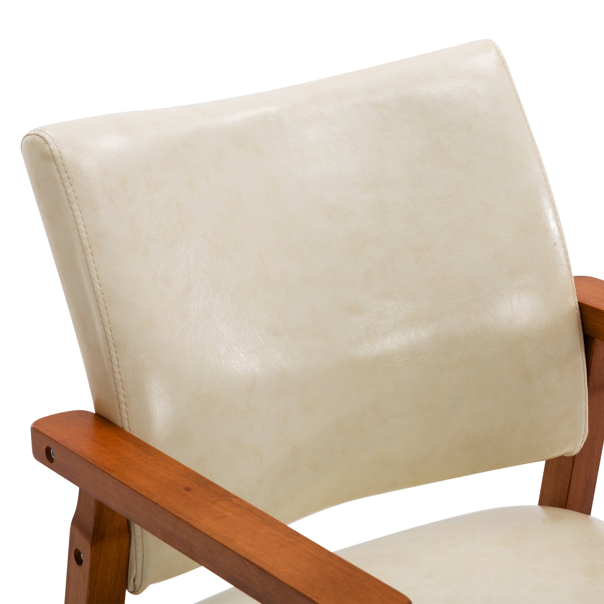 Tan Mid-Century PU Leather Upholstered Arm Chair， Dining chair， Set of 2