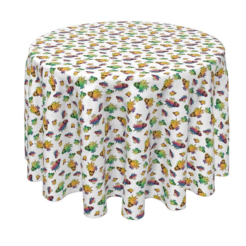 Round Tablecloth， 100% Polyester， 70 Round， Orchid Rocker Skulls