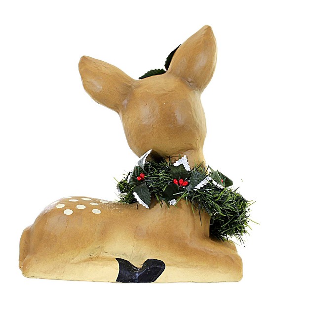 Christmas Sweet Fawn With Wreath One Figurine 13 25 Inches Retro Inspired Deer Tj1310 Paper Brown