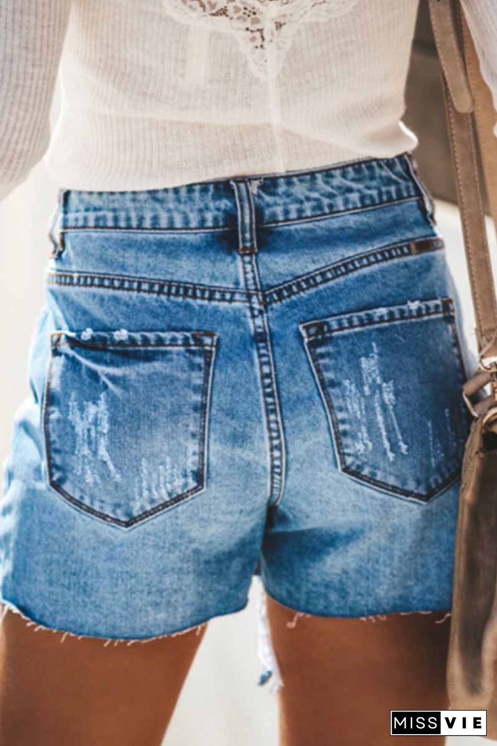 Hole Button Denim Shorts