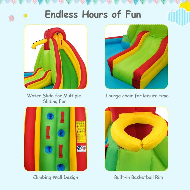 Kids Inflatable Water Slide Bounce House with Climbing Wall &Pool without Blower