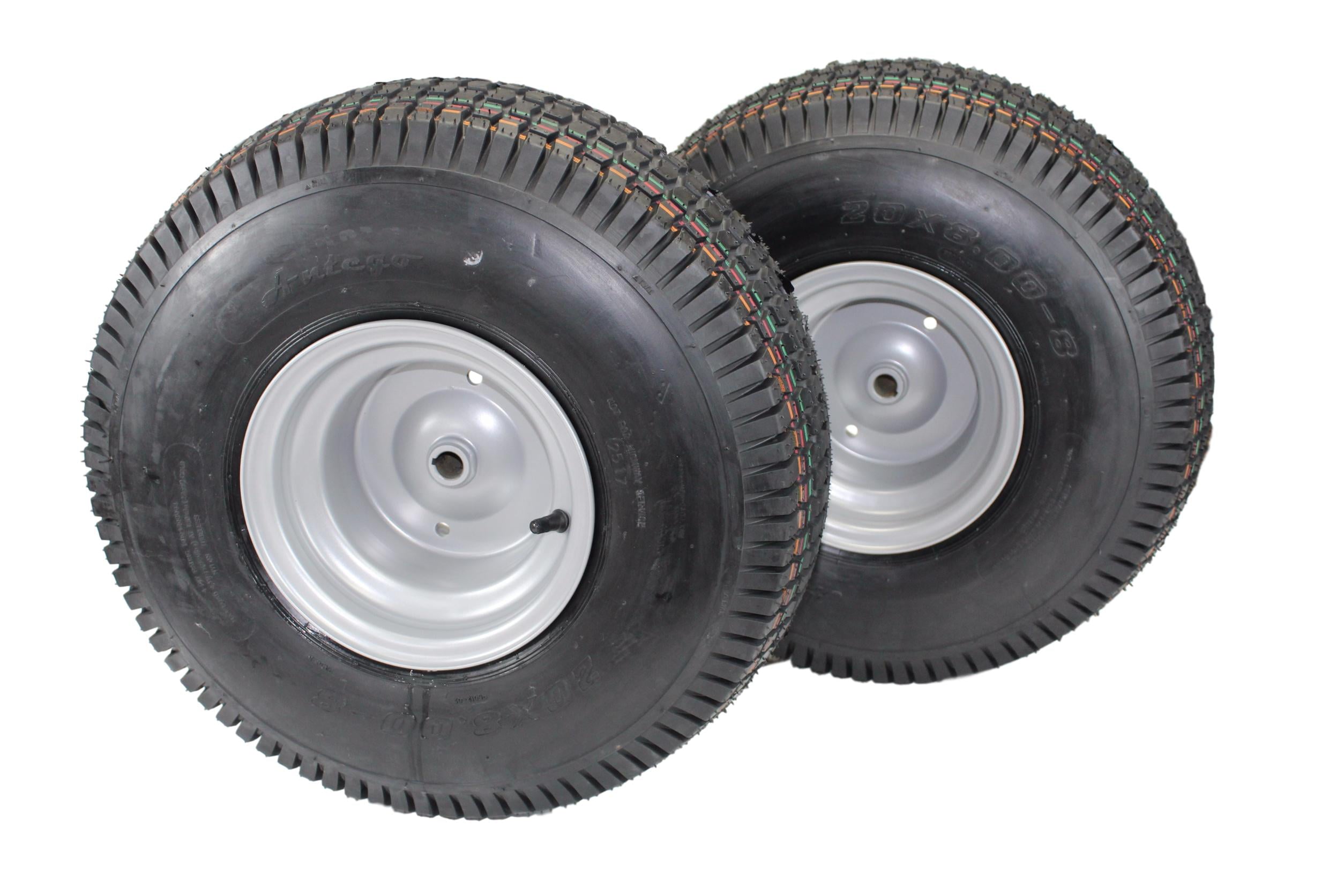 Antego Tire and Wheel 20x8.00-8 4 Ply Tires and Wheels for Lawn and Garden Mower- Husqvarna ATW-001 (Set of Two)