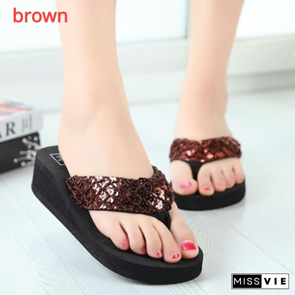 Women Summer Bling Strap Flip Flops Beach Slippers Shoes Mules Platforms Sandals