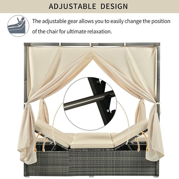 Outdoor Adjustable Daybed with Canopy Patio Lounge Set，High Comfort