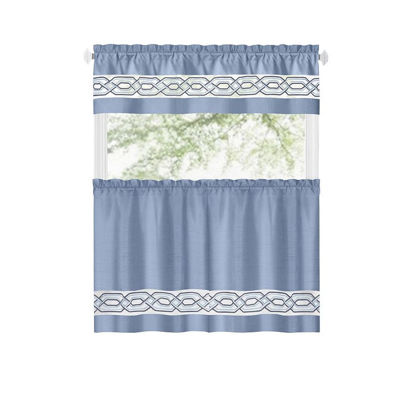 Kate Aurora Pacifico Complete 3 Piece Rod Pocket Embroidered Tier and Valance Kitchen Curtain Set