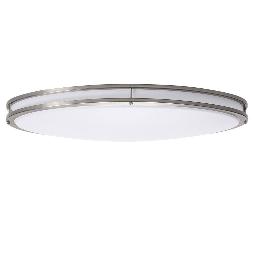 Hampton Bay Hampton Bay 32 in. Transitional Brushed Nickel Integrated Dimmable LED Flush Mount with Frosted Plastic Lens for Kitchen DC032LEDC