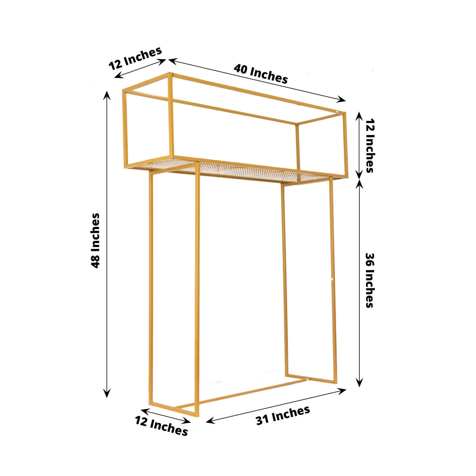 Gold Heavy Duty Metal Rectangular Centerpiece Stand, Tall Floral Arrangement Tabletop Display Rack 48