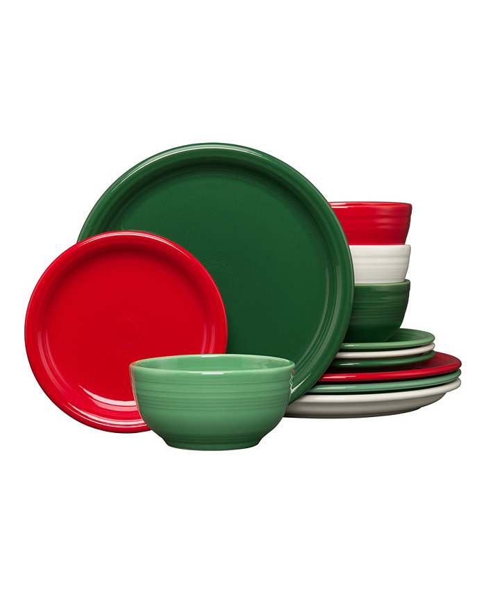 Fiesta Christmas Mixed Colors 12-Pc Bistro Dinnerware Set Service for 4