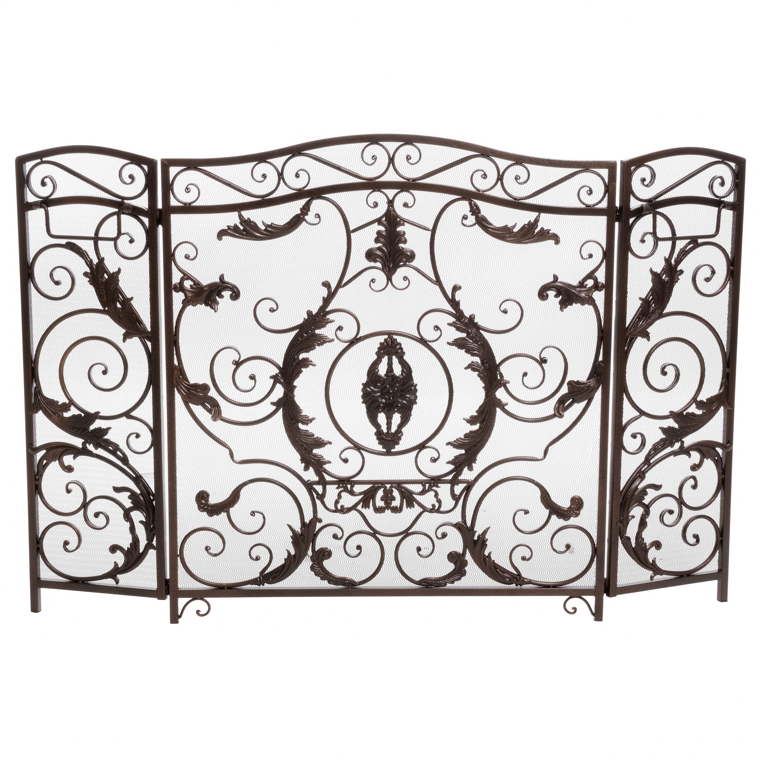 Waterbury Traditional Iron Fireplace Screen, Gold on Black