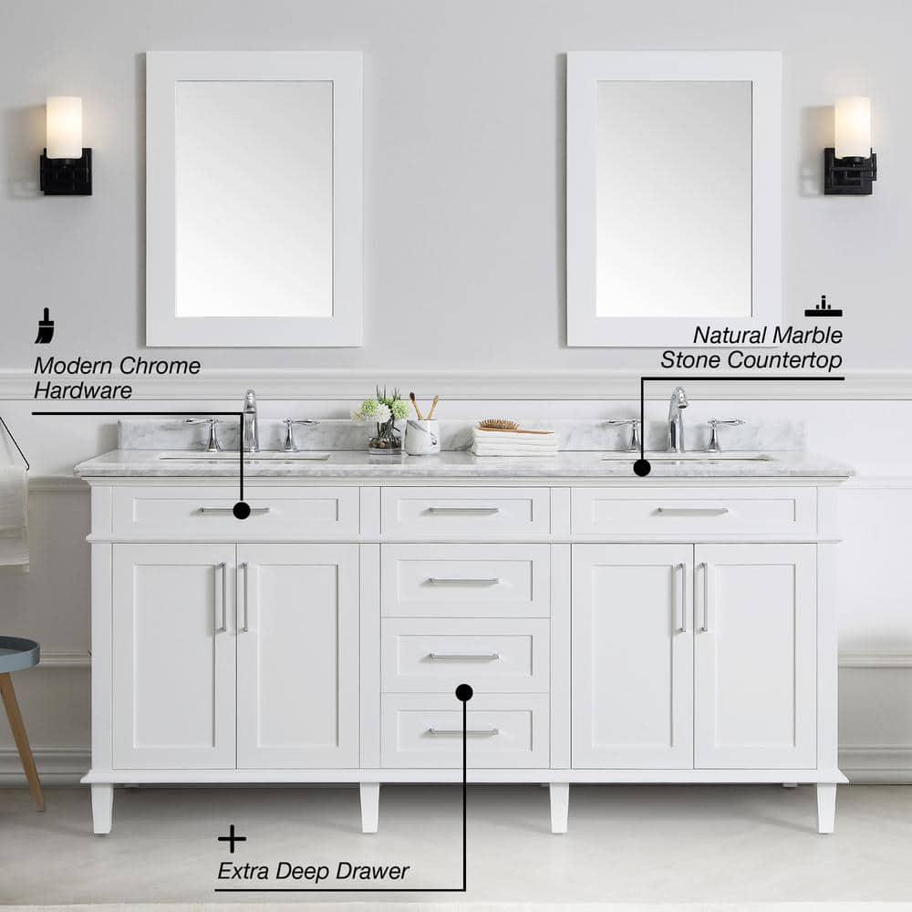 Home Decorators Collection Sonoma 72 in W x 221 in D x 343 in H Freestanding Bath Vanity in White with Carrara Marble Marble Top