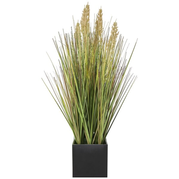 Faux Foliage Onion Grass Artificial Plant with Black Rectangular Plastic Pot