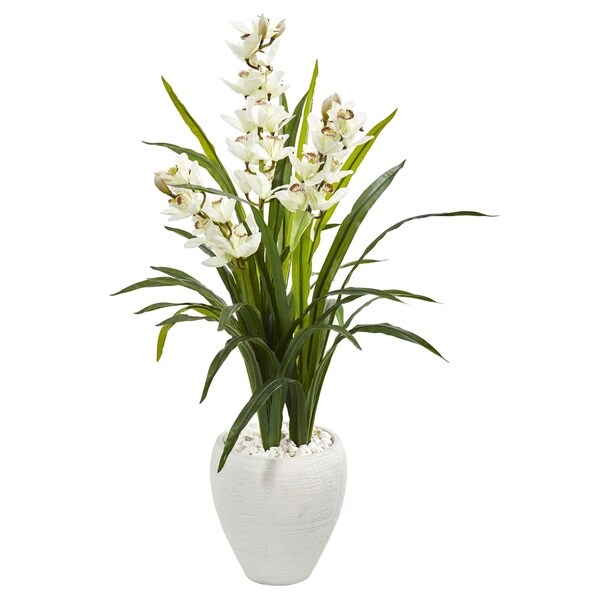 4' Cymbidium Orchid Artificial Plant in White Planter