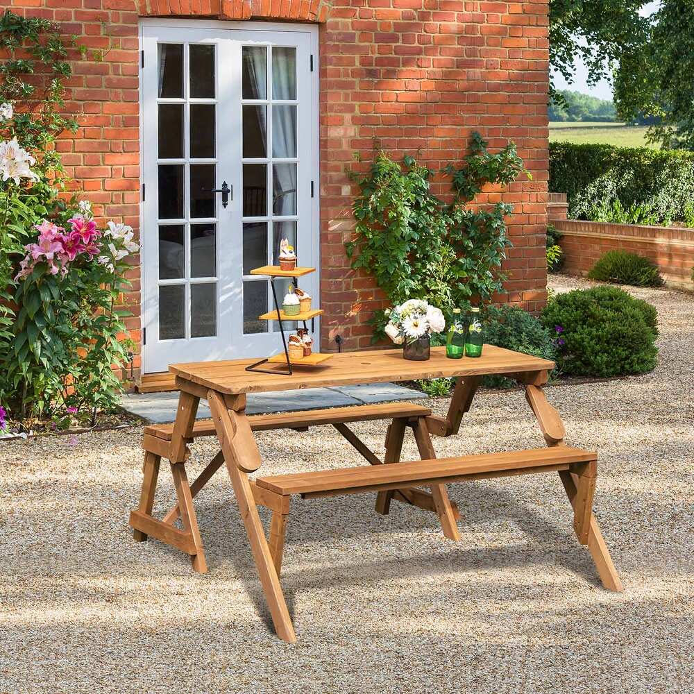 Costway 2 in 1 Transforming Interchangeable Wooden Picnic Table Bench   See Details