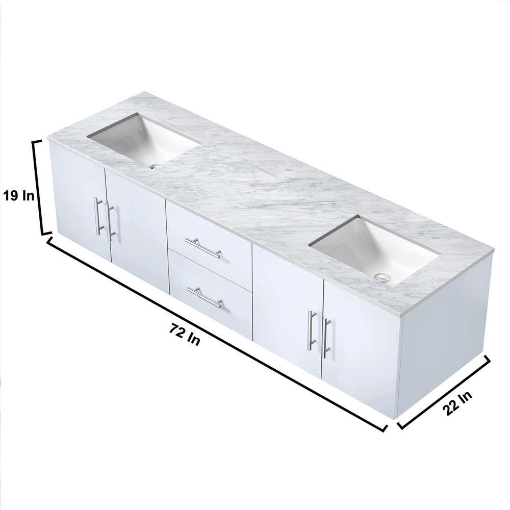 Lexora Geneva 72 in. W x 22 in. D Glossy White Double Bath Vanity and Carrara Marble Top LG192272DMDS000