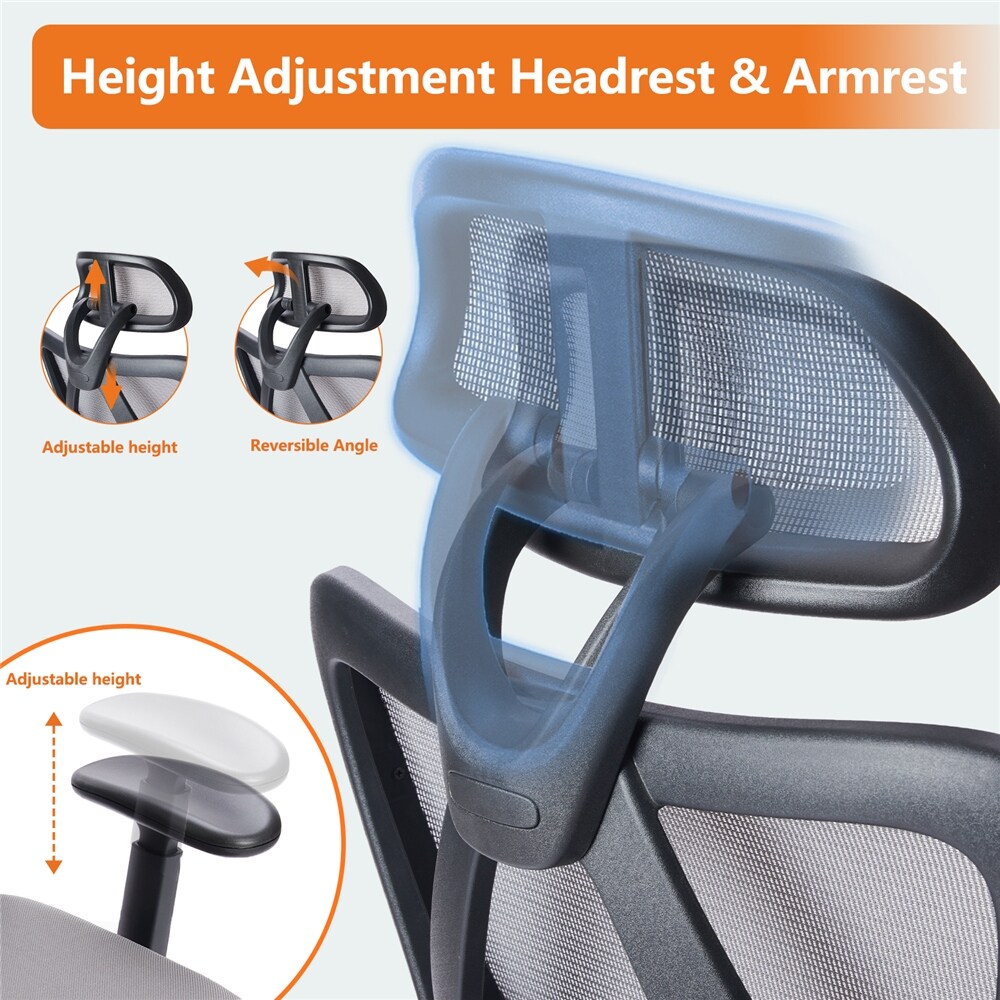 High Back Office Chair with Adjustable Headrest and Waistrest Mesh