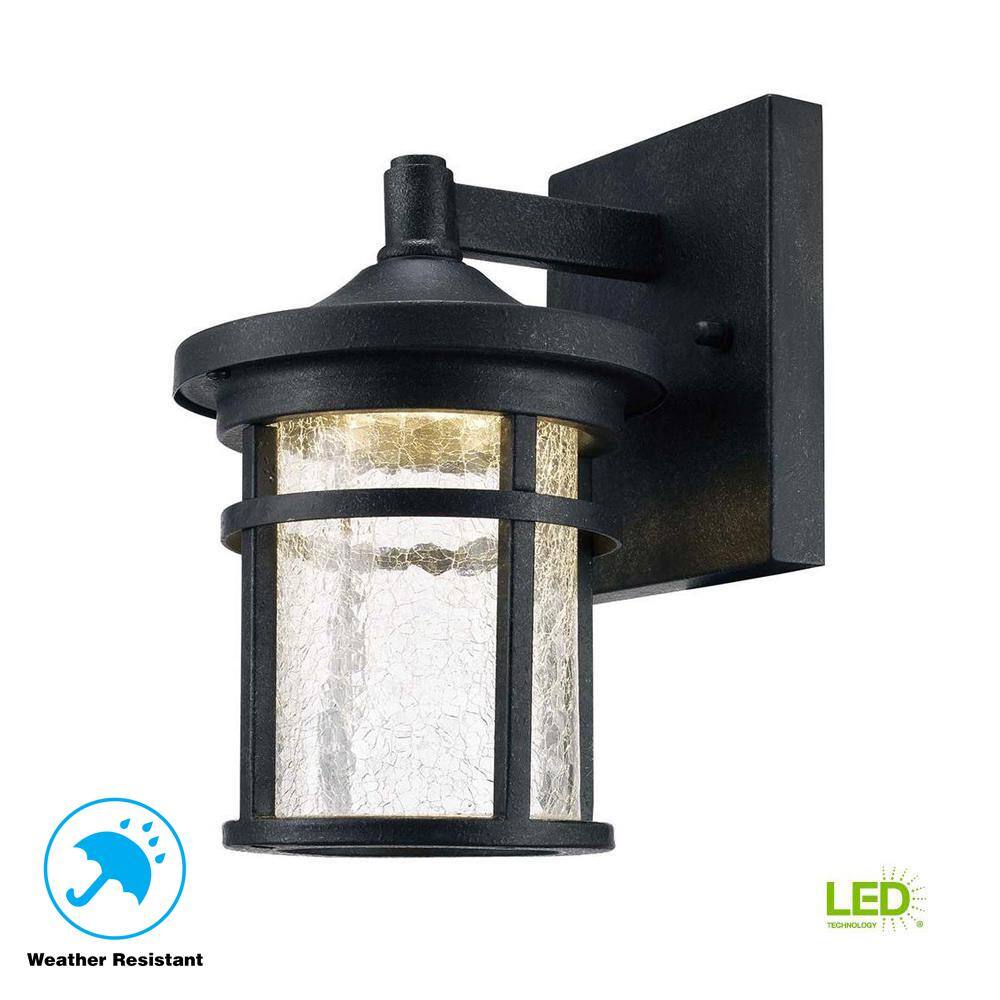 Home Decorators Collection Westbury Aged Iron Small LED Outdoor Wall Light Fixture with Clear Crackled Glass LED-KB S-08304