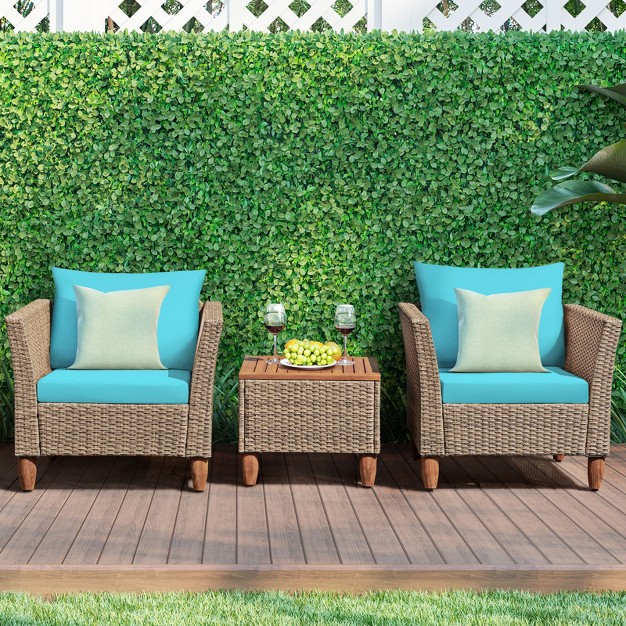 Tangkula 3 Piece Outdoor Rattan Sofa Set Wicker Conversation Furniture Set With Cushions