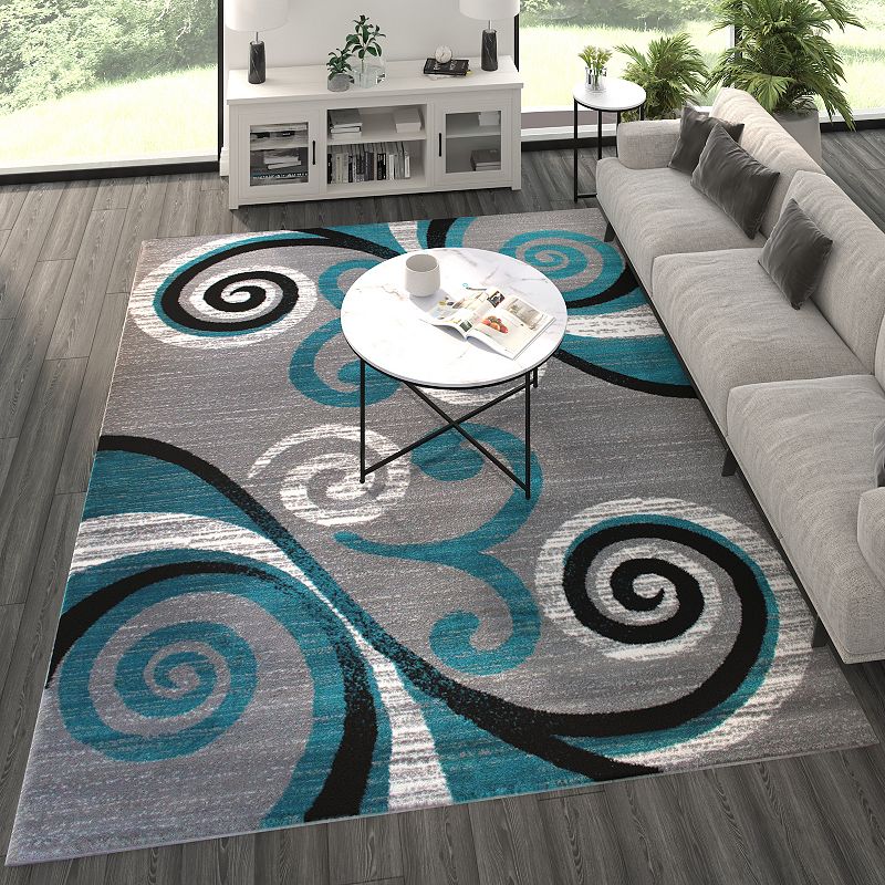 Masada Rugs Masada Rugs Stephanie Collection 8'x10' Area Rug with Modern Contemporary Design in Turquoise， Gray， Black and White - Design 1100