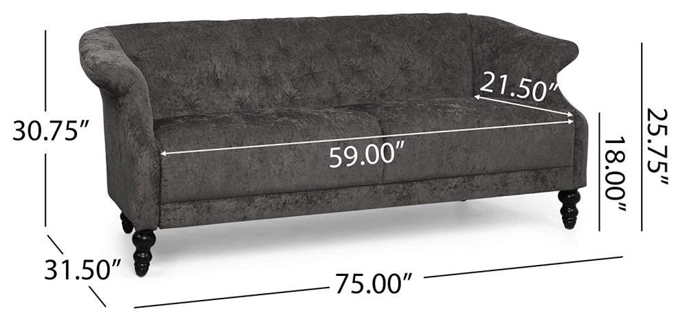 Contemporary Sofa  Unique Design With Diamond Tufted Backrest  Dark Charcoal   Modern   Loveseats   by Decorn  Houzz