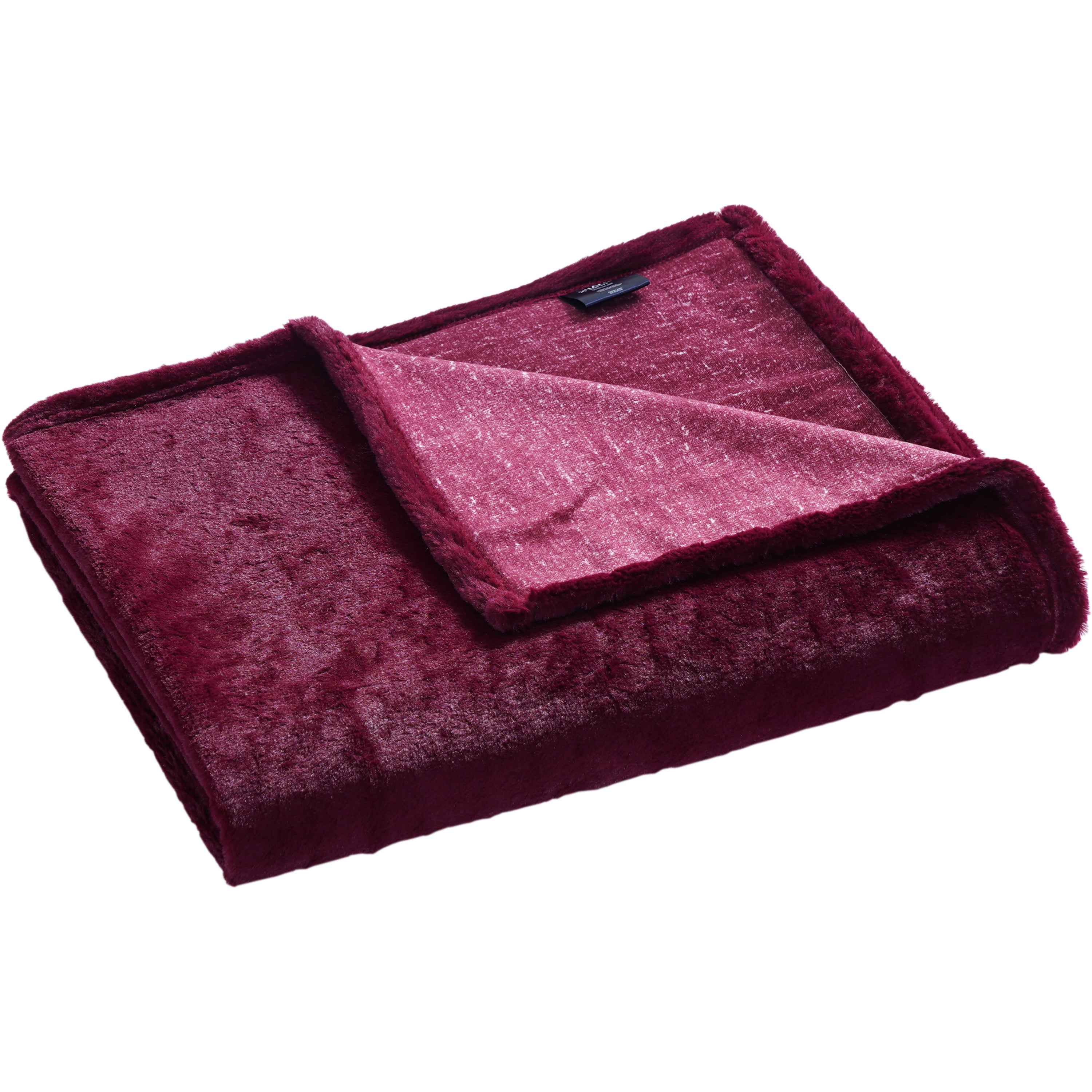 Chaps Plush Bed Blanket with Faux Fur Reverse - Twin 60 X 90， Red