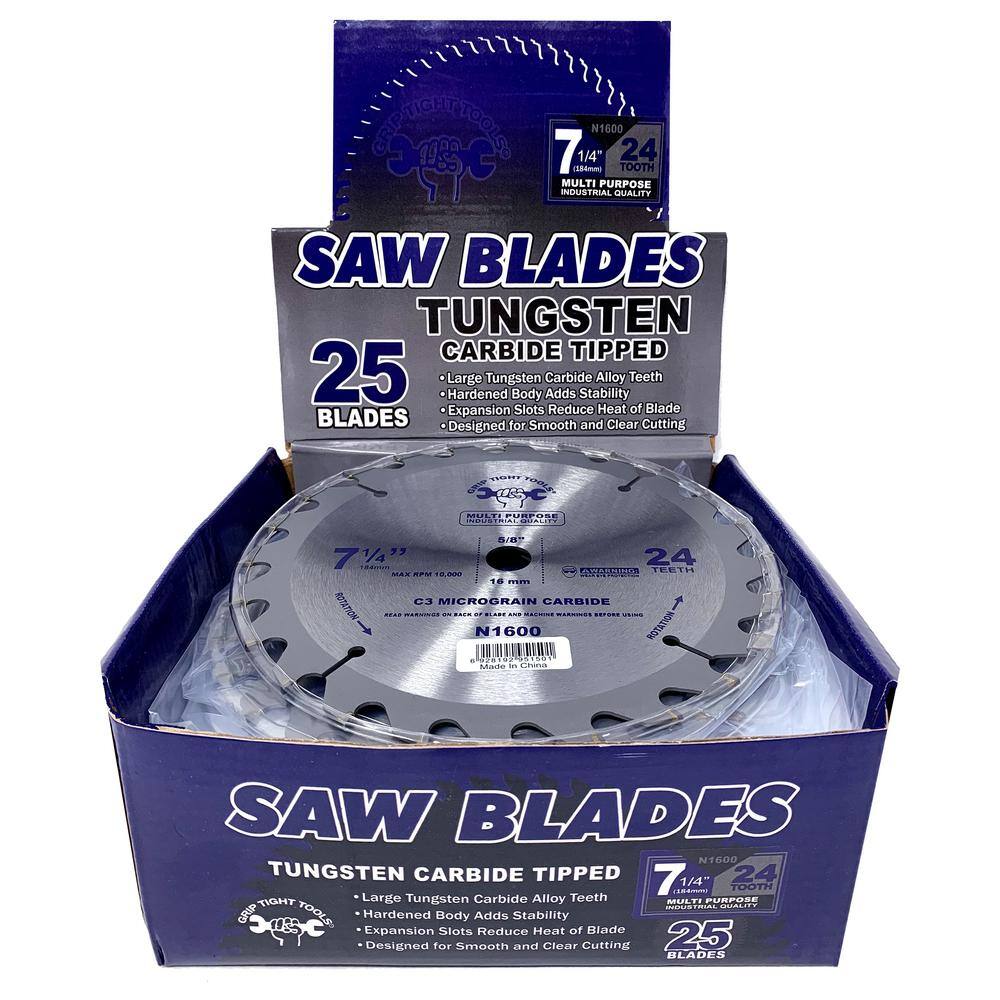 GRIP TIGHT TOOLS 7-14 in. Professional 24-Tooth Tungsten Carbide Tipped Circular Saw Blade for General Purpose  Wood Cutting (25-Pack) N1600-25