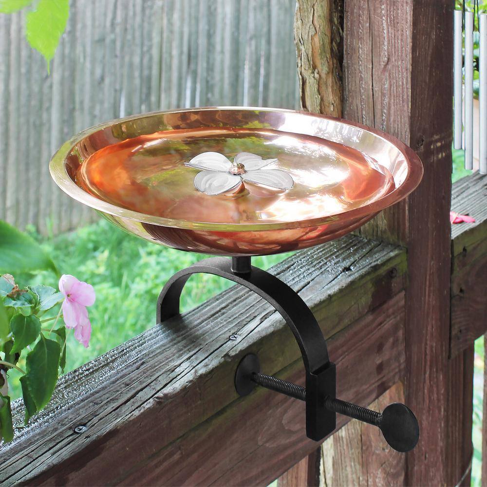 Achla Designs 14.5 in. W Copper Plated and Colored Patina Dogwood Garden Birdbath with Over Rail Bracket BB-08-OR