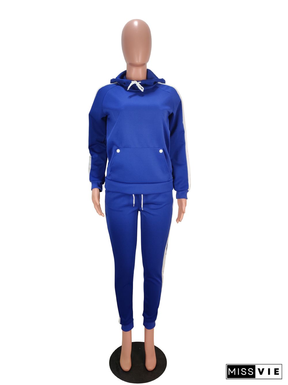 Women Side Stripe Hoodie Sweatshirt Top Pants Sports Jogging Suit