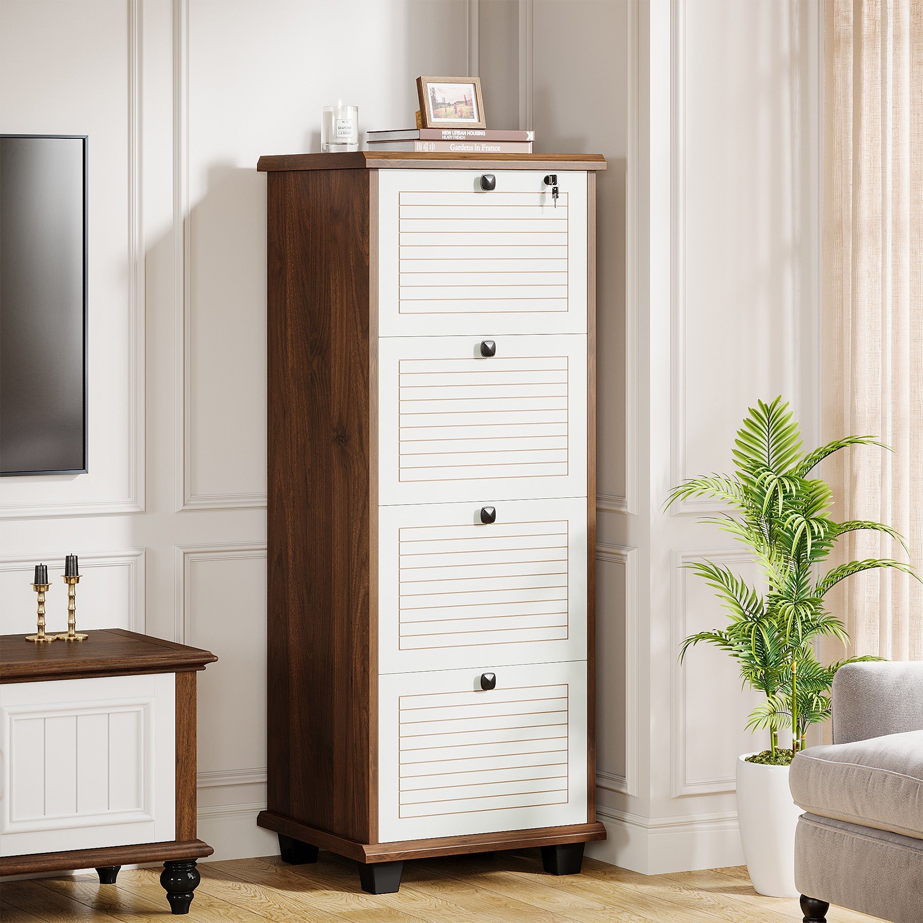 4-Drawer File Cabinet, Vertical Wood Filing Cabinet Storage Cabinet