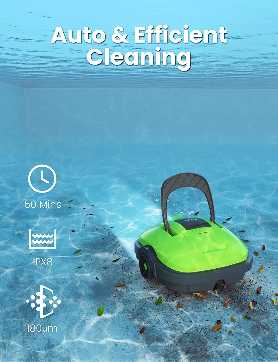 Cordless Robotic Pool Cleaner, Automatic Pool Vacuum, IPX8 Waterproof, Dual-Motor, 180μm Fine Filter, Ideal for Above Ground Pool and Flat Bottom In Ground Pool Up to 525 Sq.Ft,