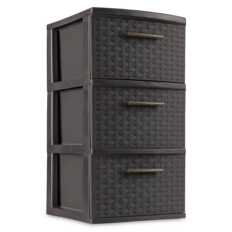 Sterilite 3 Drawer Wicker Weave Decorative Storage Tower， Espresso (2 Pack)